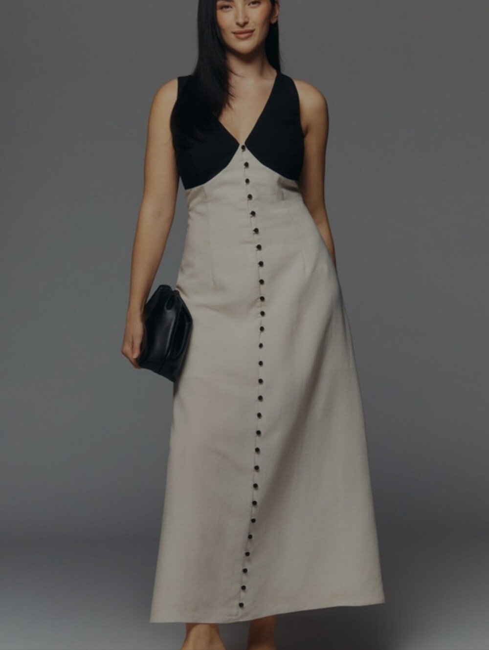 Anthropologie MARE Sleeveless Black & Cream Button-Front Maxi Dress size Large